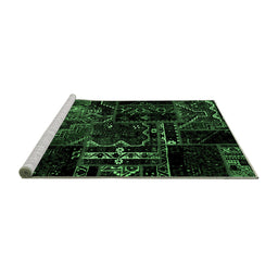 Sideview of Machine Washable Patchwork Emerald Green Transitional Area Rugs, wshabs1985emgrn
