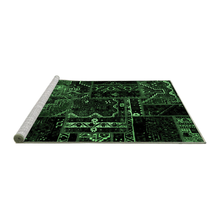 Sideview of Machine Washable Patchwork Emerald Green Transitional Area Rugs, wshabs1985emgrn