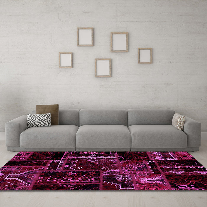 Machine Washable Patchwork Pink Transitional Rug in a Living Room, wshabs1985pnk