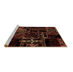 Sideview of Machine Washable Patchwork Brown Transitional Rug, wshabs1985brn