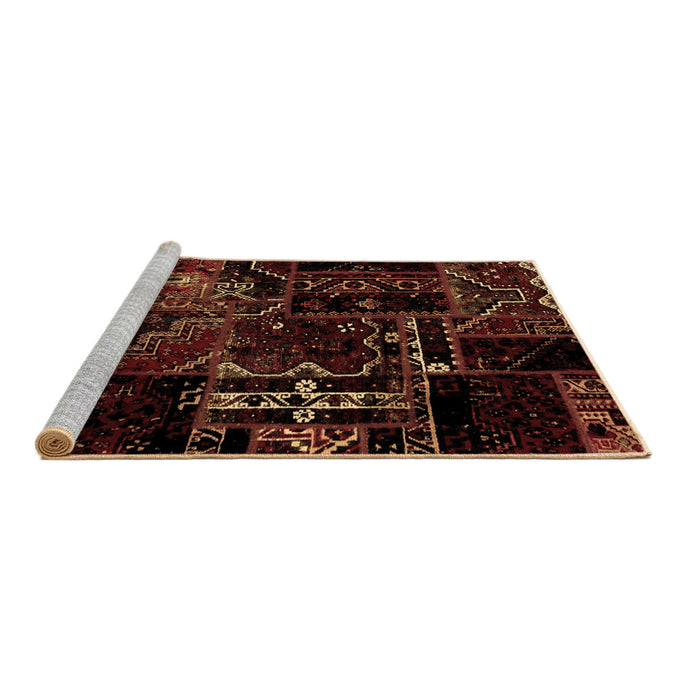 Sideview of Machine Washable Patchwork Brown Transitional Rug, wshabs1985brn