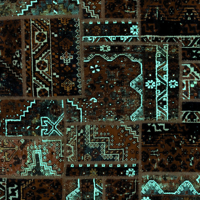 Machine Washable Patchwork Turquoise Transitional Area Rugs, wshabs1985turq