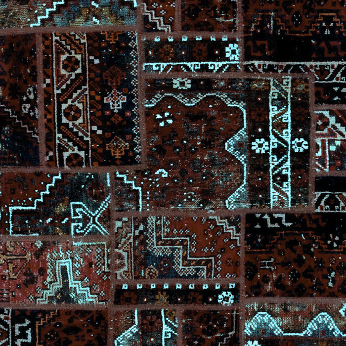 Machine Washable Patchwork Light Blue Transitional Rug, wshabs1985lblu