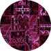 Round Machine Washable Patchwork Pink Transitional Rug, wshabs1985pnk