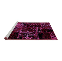 Sideview of Machine Washable Patchwork Pink Transitional Rug, wshabs1985pnk