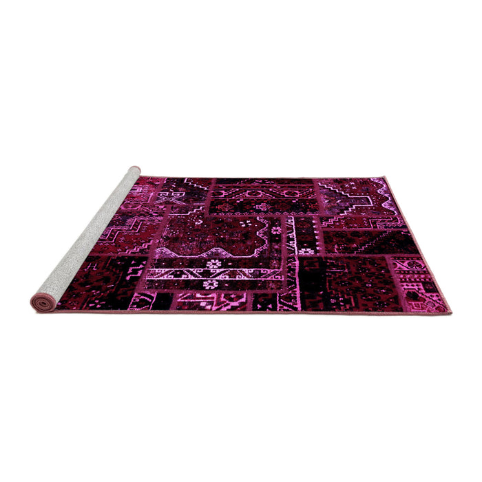 Sideview of Machine Washable Patchwork Pink Transitional Rug, wshabs1985pnk