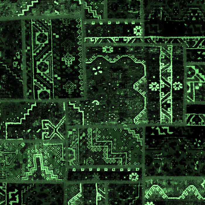 Machine Washable Patchwork Emerald Green Transitional Area Rugs, wshabs1985emgrn