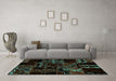 Machine Washable Patchwork Turquoise Transitional Area Rugs in a Living Room,, wshabs1985turq