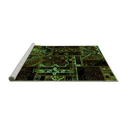 Sideview of Machine Washable Patchwork Green Transitional Area Rugs, wshabs1985grn