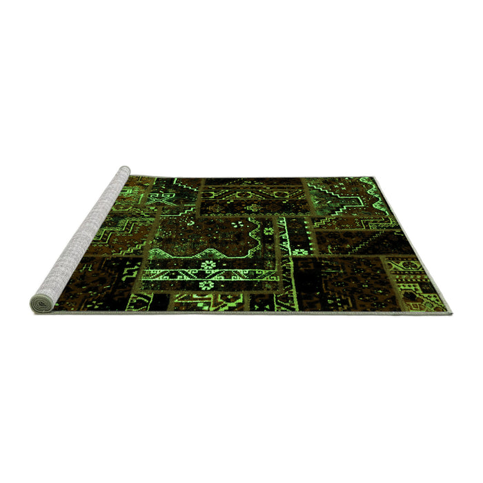 Sideview of Machine Washable Patchwork Green Transitional Area Rugs, wshabs1985grn