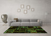Machine Washable Patchwork Green Transitional Area Rugs in a Living Room,, wshabs1985grn