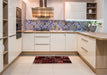 Abstract Chestnut Brown Patchwork Rug in a Kitchen, abs1985