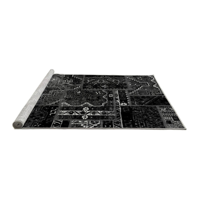 Sideview of Machine Washable Patchwork Gray Transitional Rug, wshabs1985gry