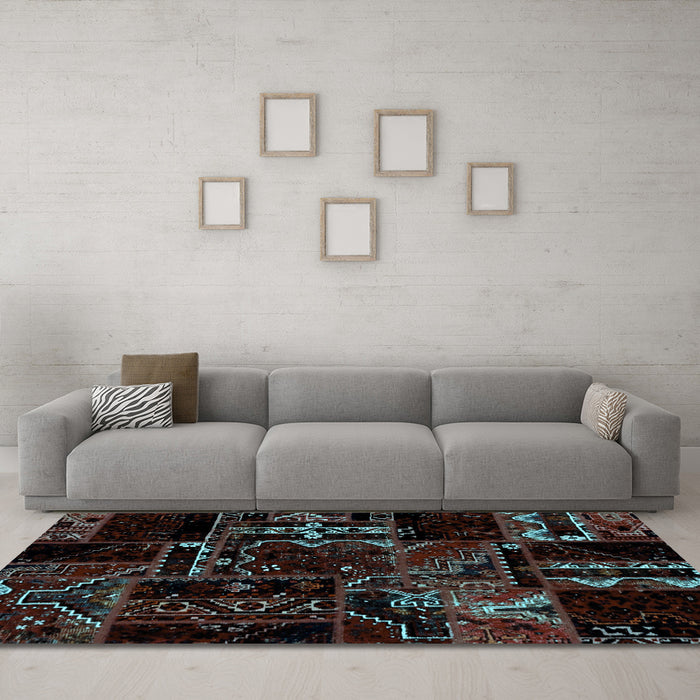 Machine Washable Patchwork Light Blue Transitional Rug in a Living Room, wshabs1985lblu