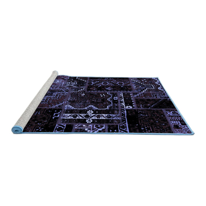Sideview of Machine Washable Patchwork Blue Transitional Rug, wshabs1985blu