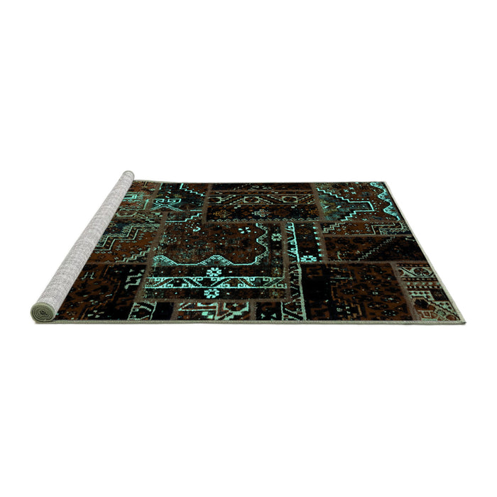 Sideview of Machine Washable Patchwork Turquoise Transitional Area Rugs, wshabs1985turq