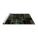 Sideview of Machine Washable Patchwork Turquoise Transitional Area Rugs, wshabs1985turq