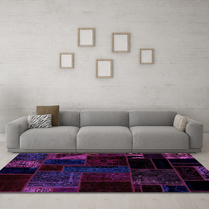 Machine Washable Patchwork Purple Transitional Area Rugs in a Living Room, wshabs1986pur