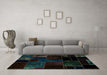 Machine Washable Patchwork Turquoise Transitional Area Rugs in a Living Room,, wshabs1986turq