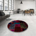 Round Machine Washable Abstract Black Rug in a Office, wshabs1986