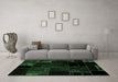 Machine Washable Patchwork Emerald Green Transitional Area Rugs in a Living Room,, wshabs1986emgrn