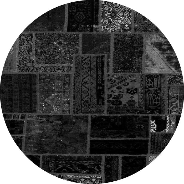 Round Patchwork Gray Transitional Rug, abs1986gry