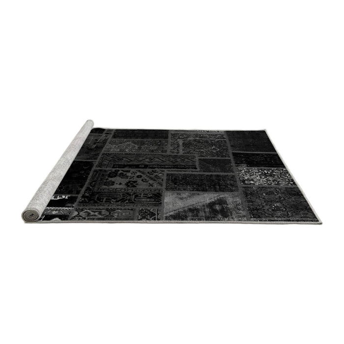 Sideview of Machine Washable Patchwork Gray Transitional Rug, wshabs1986gry