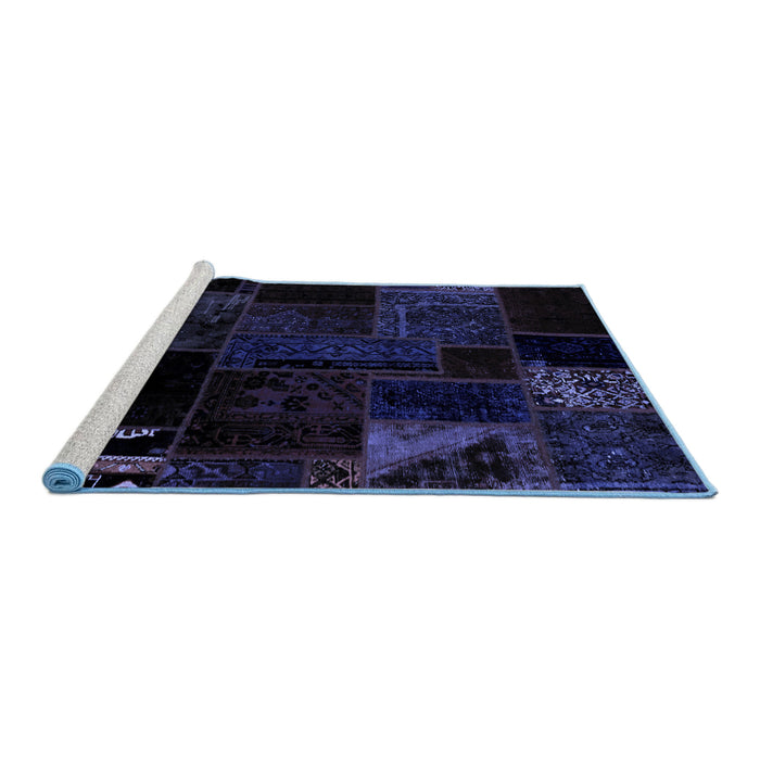 Sideview of Machine Washable Patchwork Blue Transitional Rug, wshabs1986blu