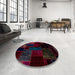 Round Abstract Black Patchwork Rug in a Office, abs1986