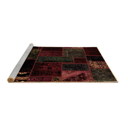 Sideview of Machine Washable Patchwork Brown Transitional Rug, wshabs1986brn