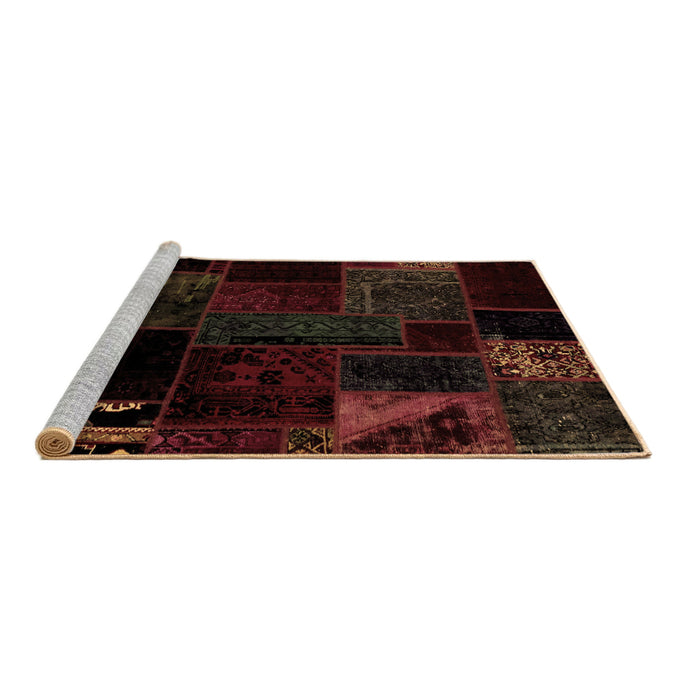 Sideview of Machine Washable Patchwork Brown Transitional Rug, wshabs1986brn