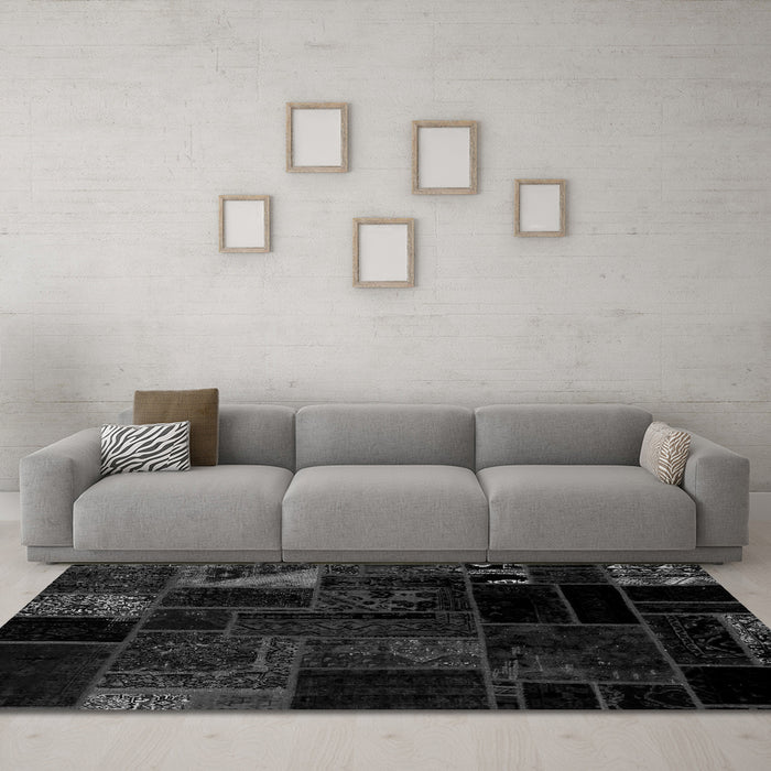 Machine Washable Patchwork Gray Transitional Rug in a Living Room,, wshabs1986gry