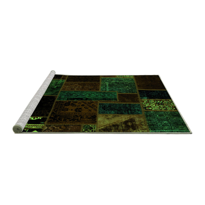 Sideview of Machine Washable Patchwork Green Transitional Area Rugs, wshabs1986grn