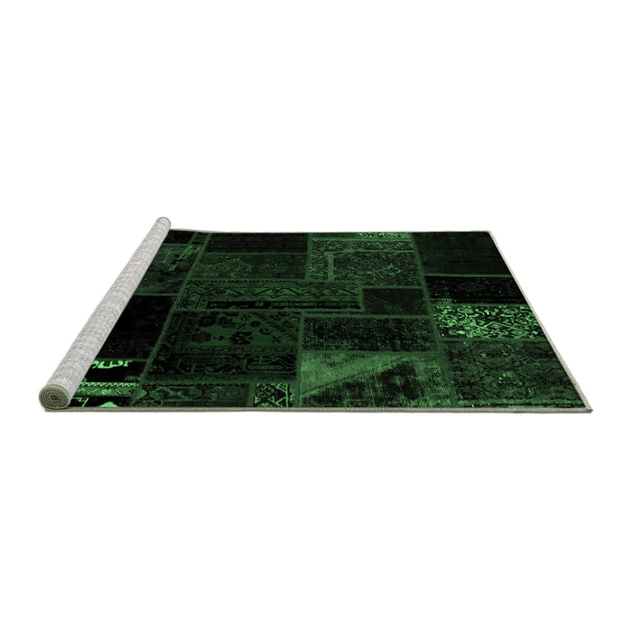 Sideview of Machine Washable Patchwork Emerald Green Transitional Area Rugs, wshabs1986emgrn