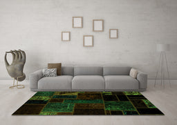 Machine Washable Patchwork Green Transitional Area Rugs in a Living Room,, wshabs1986grn