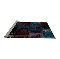 Sideview of Machine Washable Patchwork Light Blue Transitional Rug, wshabs1986lblu