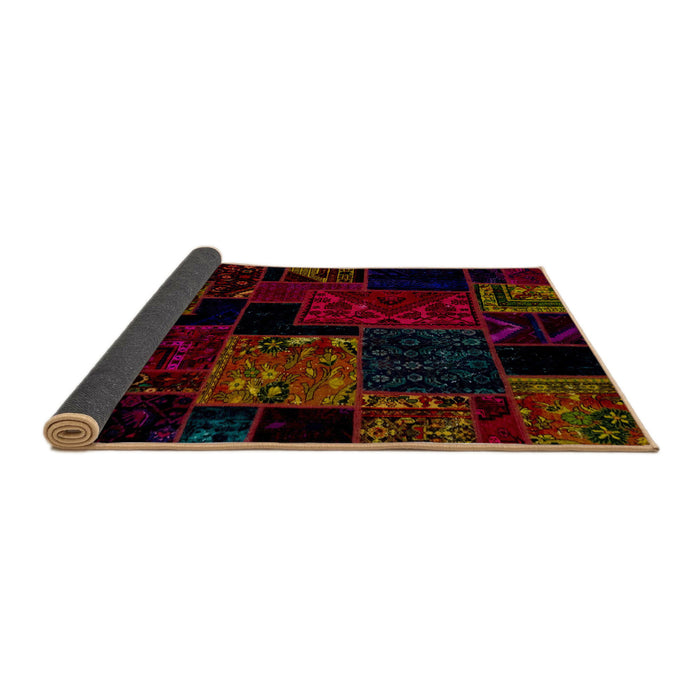 Sideview of Abstract Reddish Brown Patchwork Rug, abs1987