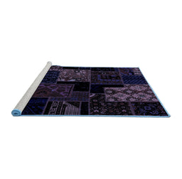 Sideview of Machine Washable Patchwork Blue Transitional Rug, wshabs1987blu
