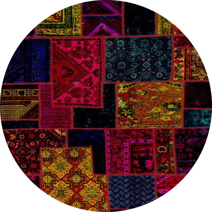 Round Abstract Reddish Brown Patchwork Rug, abs1987