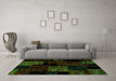 Machine Washable Patchwork Green Transitional Area Rugs in a Living Room,, wshabs1987grn