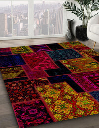 Abstract Reddish Brown Patchwork Rug, abs1987