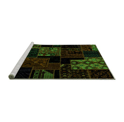 Sideview of Machine Washable Patchwork Green Transitional Area Rugs, wshabs1987grn
