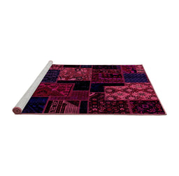 Sideview of Machine Washable Patchwork Pink Transitional Rug, wshabs1987pnk
