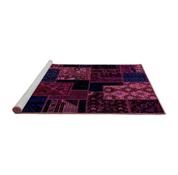 Sideview of Machine Washable Patchwork Purple Transitional Area Rugs, wshabs1987pur