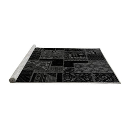 Sideview of Machine Washable Patchwork Gray Transitional Rug, wshabs1987gry