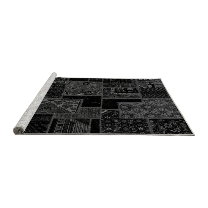 Sideview of Machine Washable Patchwork Gray Transitional Rug, wshabs1987gry