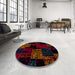 Round Abstract Reddish Brown Patchwork Rug in a Office, abs1987