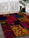 Abstract Reddish Brown Patchwork Rug in Family Room, abs1987