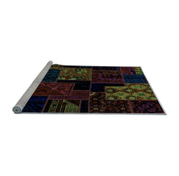 Sideview of Machine Washable Patchwork Light Blue Transitional Rug, wshabs1987lblu