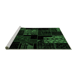 Sideview of Machine Washable Patchwork Emerald Green Transitional Area Rugs, wshabs1987emgrn